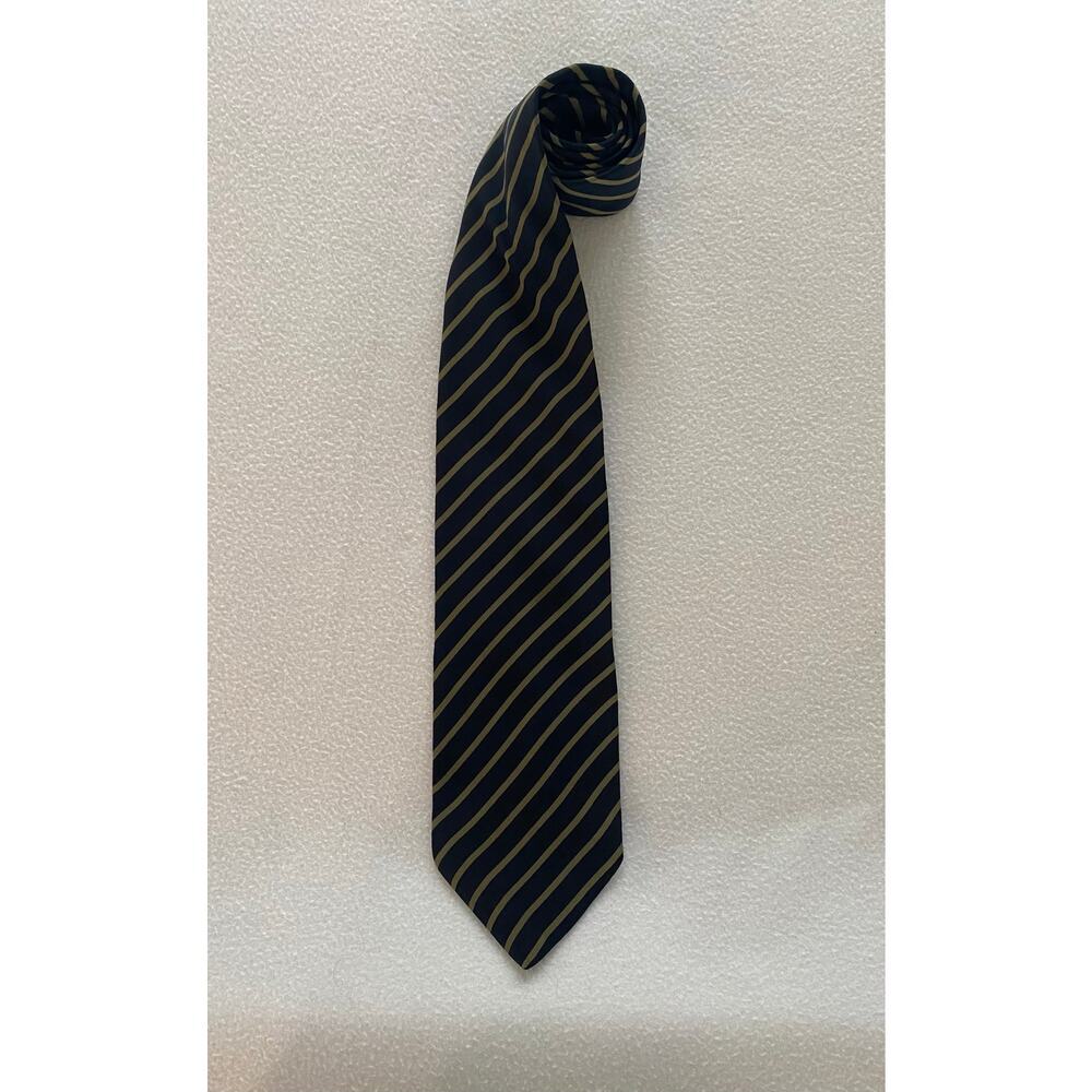 Giorgio Armani Men’s Necktie 100% Silk Blue & Gold Striped Made In Italy EUC